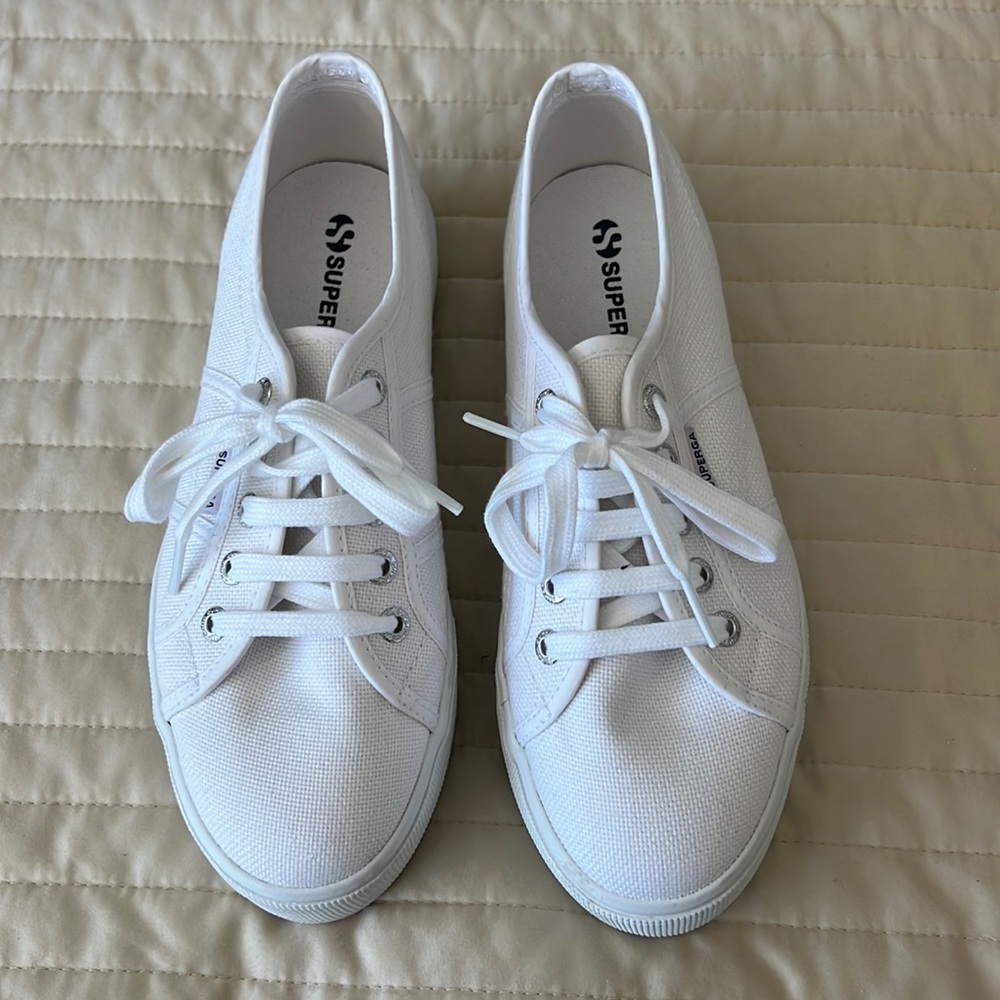 Superga 2790 Platform Sneakers White Canvas Women's Size 8 | 38